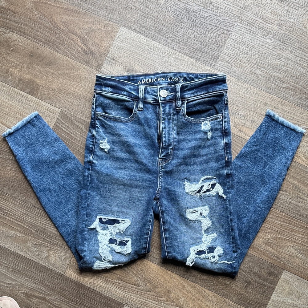 American Eagle Outfitters Ripped Blue Skinny Jeans